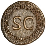 Dupondius TI CAESAR DIVI AVG F AVGVST P M TR POT XXIIII; Salus Augusta, Rome, 22-23 reverse image