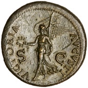 Dupondius - Nero VICTORIA AVGVSTI S C; Victory, Rome, 66 reverse image