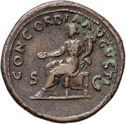 Dupondius - Vespasian CONCORDIA AVGVSTI S C; Concordia, Rome, 71 reverse image