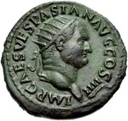 Dupondius - Vespasian ROMA VICTRIX S C; Roma and Victory obverse image