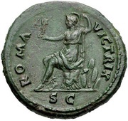 Dupondius - Vespasian ROMA VICTRIX S C; Roma and Victory, Rome, 72-73 reverse image