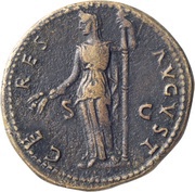 Dupondius - Titus CERES AVGVST S C; Ceres, Rome, 77-78 reverse image