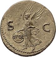 Dupondius - Vespasian S C; Victory, Rome, 77-78 reverse image