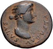 Dupondius - Livia IMP T CAES DIVI VESP F AVG P M TR P P P COS VIII RESTITVIT; Salus obverse image