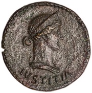 Dupondius - Livia IMP T CAES DIVI VESP F AVG REST; Justitia obverse image
