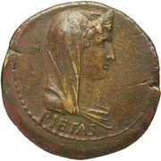 Dupondius - Livia IMP T CAES DIVI VESP F AVG RESTIT; Pietas obverse image