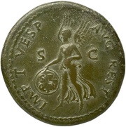 Dupondius - Augustus IMP T VESP AVG REST S C; Victory, Rome, 80-81 reverse image