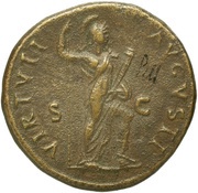 Dupondius - Domitian VIRTVTI AVGVSTI S C; Virtus, Rome, 88-89 reverse image