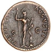Dupondius - Domitian VIRTVTI AVGVSTI S C; Virtus, Rome, 92-94 reverse image
