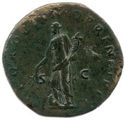 Dupondius - Trajan S P Q R OPTIMO PRINCIPI S C; Pax, Rome, 103-111 reverse image