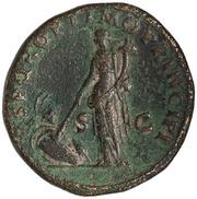 Dupondius - Trajan S P Q R OPTIMO PRINCIPI S C; Pax, Rome, 103-111 reverse image