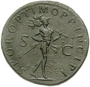 Dupondius - Trajan S P Q R OPTIMO PRINCIPI S C; Mars, Rome, 112-114 reverse image