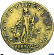 Dupondius - Trajan S P Q R OPTIMO PRINCIPI S C ARAB ADQ; Arabia, Rome, 112-114 reverse image