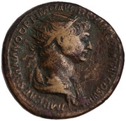 Dupondius - Trajan SENATVS POPVLVSQVE ROMANVS S C FORT RED; Fortuna obverse image