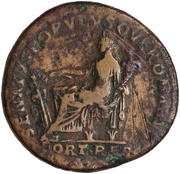 Dupondius - Trajan SENATVS POPVLVSQVE ROMANVS S C FORT RED; Fortuna, Rome, 114-117 reverse image