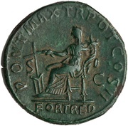 Dupondius - Hadrian PONT MAX TR POT COS IIFORT REDS C; Fortuna, Rome, 117 reverse image