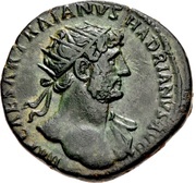 Dupondius - Hadrian PONT MAX TR POT COS II ADVENTVS AVG S C; Roma obverse image