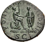 Dupondius - Hadrian PONT MAX TR POT COS II ADVENTVS AVG S C; Roma, Rome, 117 reverse image