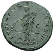 Dupondius - Hadrian PONT MAX TR POT COS DES III ANNONA AVG S C; Annona reverse image
