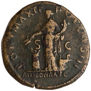 Dupondius - Hadrian PONT MAX TR POT COS III ANNONA AVG S C; Annona, Rome, 119-120 reverse image