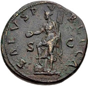 Dupondius - Hadrian SALVS PVBLICAS C; Salus, Rome, 119-120 reverse image