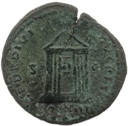 Dupondius - Antoninus Pius AEDE DIVI AVG REST COS IIII S C, Rome, 145-161 reverse image
