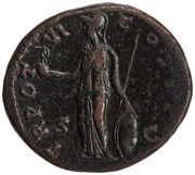Dupondius - Marcus Aurelius TR POT VI COS II S C; Minerva and Victory, Rome, 151-152 reverse image