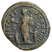 Dupondius - Antoninus Pius PIETATI AVG COS IIII S C; Pietas, Rome, 159-160 reverse image
