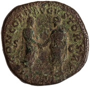 Dupondius - Lucius Verus and Marcus Aurelius CONCORD AVGVSTOR TR P COS II S C, Rome, 161 reverse image