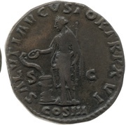 Dupondius - Marcus Aurelius SALVTI AVGVSTOR TR P XVI COS III S C; Salus, Rome, 161-162 reverse image
