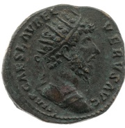 Dupondius - Lucius Verus and Marcus Aurelius CONCORD AVGVSTOR TR P II COS II S C obverse image