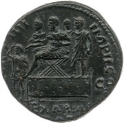 Dupondius - Lucius Verus and Sohaemus of Armenia TR P IIII IMP II COS II S C REX ARMEN DAT, Rome, 163-164 reverse image