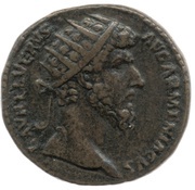 Dupondius - Lucius Verus TR P IIII IMP II COS II S C; Mars obverse image