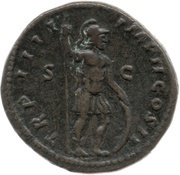 Dupondius - Lucius Verus TR P IIII IMP II COS II S C; Mars, Rome, 163-164 reverse image