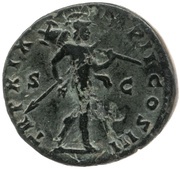 Dupondius - Marcus Aurelius TR P XIX IMP II COS III S C; Mars, Rome, 164-165 reverse image