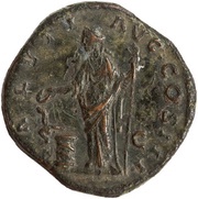 Dupondius - Marcus Aurelius SALVTI AVG COS III S C; Salus, Rome, 168-169 reverse image