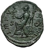 Dupondius - Marcus Aurelius IMP VI COS III S C; Roma and Victory, Rome, 171-172 reverse image