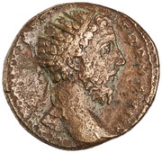 Dupondius - Marcus Aurelius IMP VI COS III S C; Jupiter obverse image