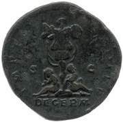 Dupondius - Marcus Aurelius IMP VIII COS III P P DE GERM S C, Rome, 176-177 reverse image
