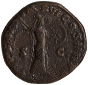 Dupondius - Commodus P M TR P VIIII IMP VI COS IIII P P S C; Minerva, Rome, 183-184 reverse image