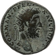 Dupondius - Commodus MINER AVG P M TR P XVI COS VI S C; Minerva obverse image