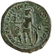 Dupondius - Caracalla P M TR P XVII IMP III COS IIII P P S C; Mars and Victory, Rome, 214 reverse image