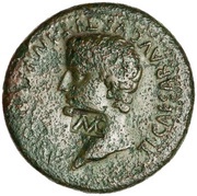 Sestertius - Tiberius ROM ET AVG; altar of Gauls obverse image