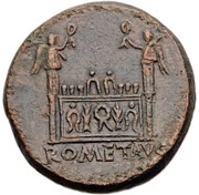 Sestertius - Augustus ROM ET AVG; altar of Gauls, Rome, 9-14 reverse image