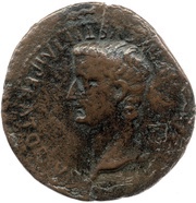 Sestertius - Tiberius ROM ET AVG; altar of Gauls obverse image