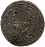 Sestertius - Tiberius ROM ET AVG; altar of Gauls, Rome, 12-14 reverse image