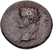 Sestertius - Tiberius ROM ET AVG; altar of Gauls obverse image