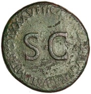 Sestertius TI CAESAR DIVI AVG F AVGVST P M TR POT XXXVI; Concordia, Hercules, Juno, Jupiter, Mercurius, and Minerva, Rome, 34-35 reverse image