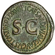 Sestertius TI CAESAR DIVI AVG F AVGVST PM TR POT XXXVII; Victoria, Rome, 35-36 reverse image