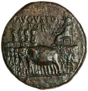 Sestertius - Augustus TI CAESAR DIVI AVG F AVGVST P M TR POT XXXVII obverse image